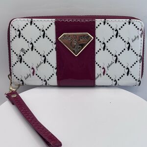 Baby Phat Y2K Cat Logo Zip Around Wallet Wristlet Pink White Black Retro